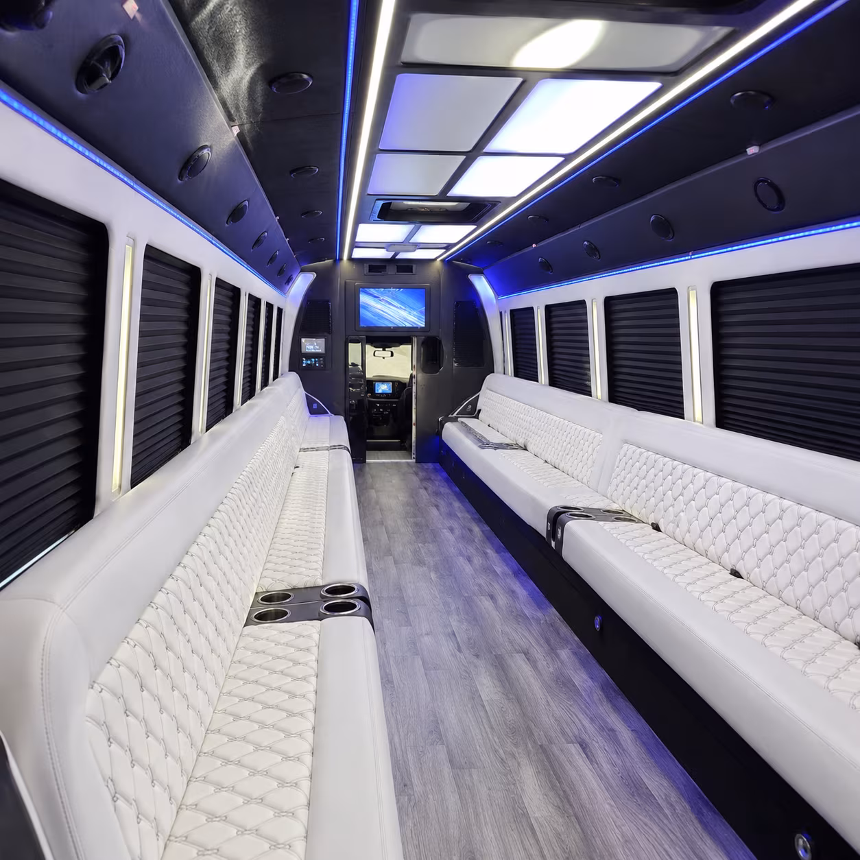 Passenger seating aboard a party bus rental serving Daytona Beach
