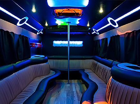 25 passenger party bus New Smyrna Beach interior
